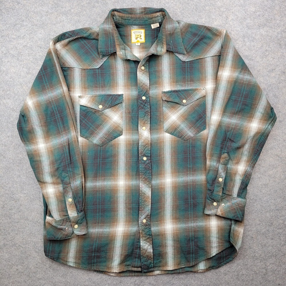 Resistol Double R Shirt Mens XL Green Plaid Long Sleeve Western Snap Flannel